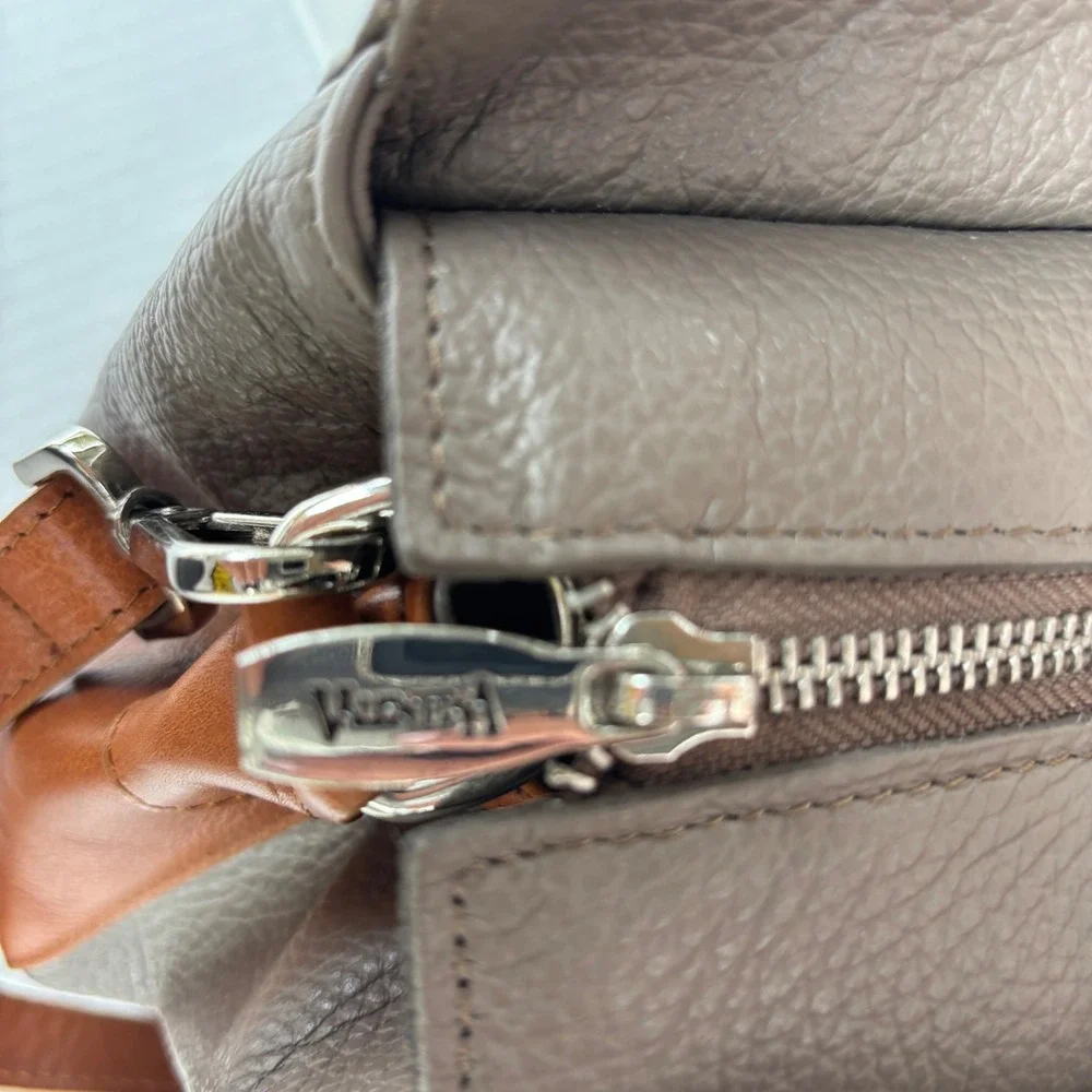 Valentina Italy Pebbled Leather Satchel Bag Taupe Cognac Brown sil Hardware NWOT